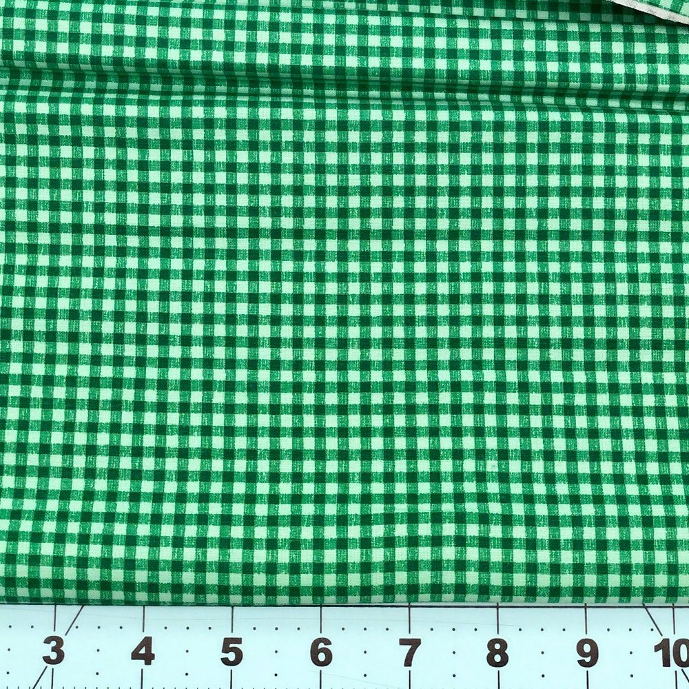 2 Green Check Cotton Fabric Fat Quarters